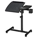 LANGRIA Table pour Ordinateur à roulettes Pliable Portable Hauteur Réglable Panier de Rangement latéral avec Support de Souris Latéral Inclinable 180° 4 roulettes Verrouillables