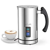 VAVA Mousseur à Lait Electrique 500W 240mL Chauffe Vite et Mousse Froide, Mousseur en Acier Inoxydable, Revêtement Non-dhésif, Fonction Silencieux, Contrôle de Température, Indicateur Niveau de Lait