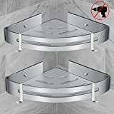 Etagère d'Angle de Douche, Etagère de Salle de Bain Sans Forage Antirouille Stockage Rangement Espace Aluminium Serviteur Douche Tablettes de Salle de Bain Étagère Serviteur de Douche avec 2 Tablette