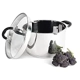 ProCook Gourmet Stainless Steel - Marmite Induction INOX 18/10 - Becs Verseurs - avec Couvercle Passoire Verre Trempé - Poignées & Manches Isolants Silicone - 24 cm / 5,9 l