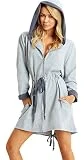 Femme Robe De Chambre Courte Avec Capuche, Doux Et Leger Avec La Fermeture Eclair