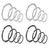 JFORYOU 16 Pièces 20G 316L Acier Chirurgical Piercing Nez Anneaux Cartilage Septum Piercing Faux Piercing Nez Septum Piercing Nez Lèvre Anneaux 6-12mm