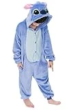 Dolamen Enfant Unisexe Kigurumi Combinaison Pyjama Onesies, Fille Garçon Fleece Anime Cosplay Halloween Noël Fête Costume Soirée de Déguisement Vêtement de nuit (130-140CM (51 '-55'), Stitch)