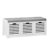 SoBuy FSR23-W Banc de Rangement avec Coussin rembourré et 3 Cubes, Meuble d'Entrée Commode à Chaussure Banquette Confortable