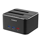 FIDECO Station d'accueil du Disque Dur, Aluminium USB 3.0 2 Baies à Dock avec 3 Ports hub pour SATA de 2,5/3,5 Pouces SSD/HDD jusqu'à 2X 10TB,Clonage Hors Ligne
