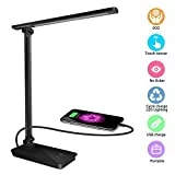 DAMIGRAM Lampe de Bureau LED, 5 Modes de Couleur & 3 Niveaux de Luminosité Ajustable Lampe de Chevet LED Lampe de Bureau Pliable et Rechargeable (Black)
