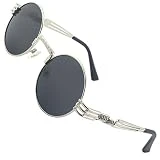 CGID E73 Lunettes de soleil polarisées inspirées du style retro Steampunk en cercle métallique rond pour hommes