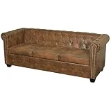 vidaXL Canapé Chesterfield 3 Places Cuir Artificiel Marron Canapé de Salon