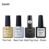 Base Top Coat Semi Permanent Elite99 4pcs Vernis à Ongles Vernis Semi Permanent TOP Coat Mat UV LED Soak Off Nail Polish avec Primer Vernis gel 10ml