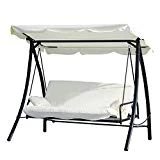 Outsunny Balancelle de Jardin Convertible 3 Places Grand Confort Inclinaison Toit réglable Matelas et Coussins fournis 2L x 1,25l x 1,7H m métal Polyester Noir et crème