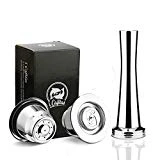 i Cafilas Capsules Nespresso Réutilisables Inox, 2PCS Dosettes Rechargeables pour machines Nespresso Originales + 1 Tamper + 1 Cuillère + 1 Brosse
