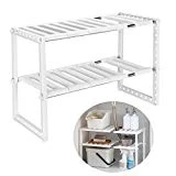 Qisiewell Etagere de Rangement sous Evier Rack Extensible Organisateur pour Cuisine Salle de Bain Chambre Salon Longueur Reglable 38-70cm,Capacite de Charge de 14 kg (Blanc)