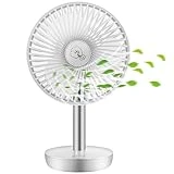 COMLIFE Ventilateur de Table | Ventilateur USB 3 Vitesses | Oscillation Automatique 90 °| 17,5 Heures au Maximum | Batterie 4400 mAh | Ventilateur Puissant et Silencieux (Blanc)