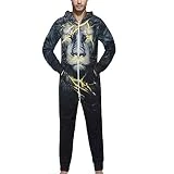 ZYUEER Combinaison Pyjama Homme, Jumpsuit Casual Manche Longue Pantalons GrenouillèRes Pas Cher (L, Noir)