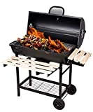 SunJas Barbecue à Charbon BBQ de Bois Barbecue de Jardin avec 2 Etagères en Bois, Dimensions ont 101×70.5×94.5CM, Noir