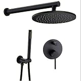 Trustmi Kit de douche avec robinet encastré mélangeur de type inverseur 2 voies en laiton rond Noir mat 20,3 cm