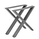 [en.casa] Set de 2 Pieds de Table Pied de Meuble Métal Forme X Pied de Table à Manger Gris Acier 69 x 72 cm avec Protecteur de Sol et Accessoires de Montage