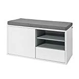 SoBuy FSR37-W Banc de Rangement à Chaussures avec Coussin rembourré, tiroir et étagères - L80xH46xP35cm