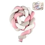 Luchild Tour de Lit 2m Bébé Coussin Serpent Tressé Pare-chocs Velours Berceau Pare-chocs Tressé Bébé lit Bumper Noué Tressé en Peluche Pépinière Pour les Nouveau-nés lit Sommeil (Gris + blanc + rosa)