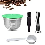 PAWACA Capsule Filtre de Café Réutilisables, Capsules de Café Rechargeables Compatibles avec Nescafe Dolce Gusto 1 Cuillere à Cafe 1 Brosse A Nettoyer -Acier Inoxydable