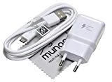 Chargeur Flash rapide pour d'origine Samsung 2A + 1,5 m câble de charge de données USB pour Samsung Galaxy S6 Edge (G925F) avec chiffon de nettoyage mungoo