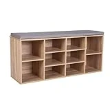 Wonderhome Banc de Chaussures Armoire à Chaussures Armoire de Rangement en Bois avec 10 grilles et Coussin de siège pour entrée et Couloir (Marron)