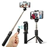 Bâton Selfie Bluetooth, BlitzWolf 3 en 1 Perche Selfie Trépied avec Télécommande pour iPhone X/ 8/ 7/ 7 plus/ 6s/ 6, Samsung Galaxy, Android Smartphones 3.5-6''-Selfie Stick Aluminium 360° Rotation
