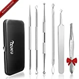 Extracteur Point Noir Extraction de Acné 6Pcs [Bonus Inclus] IZUKU Acné Tire Comédons Extracteur Professional Pince à épiler en Boîtier Cuir