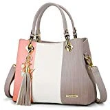 Sac à Main Femme Sac Bandoulière Femme Cabas Sac D'épaule Sac Fourre-Tout Sac de cours PU Cuir frange avec bandoulière ajustable, Rose/Gris/Blanc