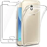 Coque Samsung J3 2017 Transparente + [2-Pack] Verre Trempé, AROYI Résistant 9H Film Protection D'écran + Ultra Mince Bumper Crystal Clear Housse Souple TPU Silicone Étui pour Galaxy J3 2017