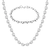 YADOCA Acier Inoxydable Grain de café 56cm Collier 21cm Bracelet Ensemble Hommes Femmes Argent Or 2 Couleurs Cadeau
