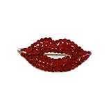Yazilind Rhinestone lèvres Broches Exquis Bijoux Cadeau pour Les Femmes (Rouge)