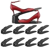 Lot de 8 Support de Rangement pour Chaussures Réglable sur 3 Niveau, Chaussures Empilables, Support pour Organisateur de Chaussures, Gain de Place pour Placard de Mangement pour la Maison (Noir)