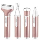 4 EN 1 rasoir électrique pour femmes, épilateur indolore USB rechargeable avec 4 attachements détachables pour tondeuse bikini/tondeuse nez/tondeuse sourcils/rasoir pour le corps
