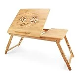 Todeco - Table Portable pour Ordinateur, Plateau de Lit Pliable - Matériau: Bambou - Taille du bureau: 55,1 x 35,1 cm   - Bureau réglable avec trous d'aération