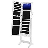 SONGMICS Armoire à Bijoux, Rangement cosmétiques, avec Miroir psyché, Serrure, 5 Étagères, 2 Tiroirs, Grande capacité, Blanc JBC94W