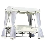 Outsunny Balancelle de Jardin 3 Places Convertible Style Colonial Grand Confort tablettes Supports rabattables moustiquaire 2,06L x 1,19l x 2,07H m Gris écru