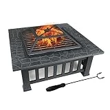 FOBUY pour Jardin Terrasses BBQ Brasero Ménager Barbecue pour Fête et Foyer en Acier Noir Poêle Chauffant Brasero Foyer Four Carré