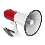 auna Mégaphone Micro condensateur - 600 mètres de portée , 6 Heures de Fonctionnement avec Une Seule Charge , Batterie protégée Contre Les intempéries , 18W RMS de Puissance équivalent à 25W , Rouge