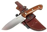 JEO-TEC Nº31: Outdoor/Survie/Couteau de Chasse - Manche en Bois de Cocobolo- Lame INOX MOVA 58 - Étui de Transport en Cuir Position Multiple - Fabriqué en Espagne