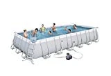 Bestway Power Steel Kit de Piscine Cadre rectangulaire en Acier, Gris Clair, avec Pompe à Filtre + Accessoires 732 x 366 x 132 cm Gris