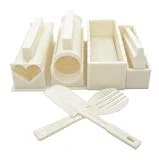 Exzact EX-SM10 Kit de Fabrication de Sushi 10 pièces/Moule à Riz- 5 Formes de moules Uniques - Cœur, Rond, Pyramide, Carré/Bricolage Cuisine Japonaise à la Maison/Facile et Amusant - Crème Blanc