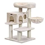 FEANDREA Arbre à Chat, avec Plate-Forme d'Observation XXL, Hamac, Grande Grotte, Troncs épais en sisal, Stable, Beige PCT01M