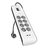 Belkin - BSV804ca2M - Multiprise/Parafoudre 8 Prises avec 2 Ports USB - Cordon de 2m - Blanc (Protection jusqu'à 900 joules)