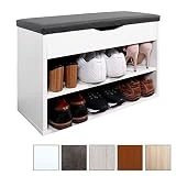 RICOO Meuble de Rangement pour Chaussure WM032-W-A Banc Armoire avec siège Coussin Pouf pour l'entrée Commode à Bottes Banquette de Range-Chaussures Chambre Cuisine en Bois Blanc et Anthracite