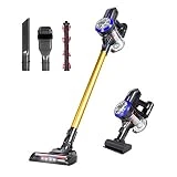 Dibea Aspirateur balais sans fil 2 en 1 9000pa d'aspiration puissante, sans sac léger, Batterie 45 min, 2 niveaux d'aspiration, Rechargeable pour Voiture Sol dur Moquette Poils, D18 Or