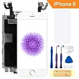 FLYLINKTECH Ecran LCD Vitre pour iPhone 6 Blanc avec Outils Bouton Home Écouteur Interne Caméra De Face et La Protection d'écran pour iPhone 6 Tout Assemblé