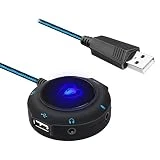 Beexcellent hub USB 2.0 Carte son externe HiFi son surround 3d adaptateur audio avec jack 3,5 mm, prise MICRO, USB HUB pour PC, ordinateur portable, Mac, compatible avec Windows, Vista, Mac iOS (Bleu)