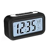 Zorara Réveil électronique, Alarm Réveil Matin avec Grand écran LCD 12 / 24h, Fonction Snooze, Rétro-éclairage, Veilleuse, Température, Affichage de la Date, Alimenté par Batterie