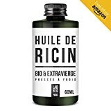 HUILE DE RICIN BIO 100% Pure et Naturelle. Pressée à Froid, Extra Vierge, Accélère la Pousse des Cheveux, Cils et Ongles. Nourrit et Hydrate la Peau et les cheveux. (60ml)